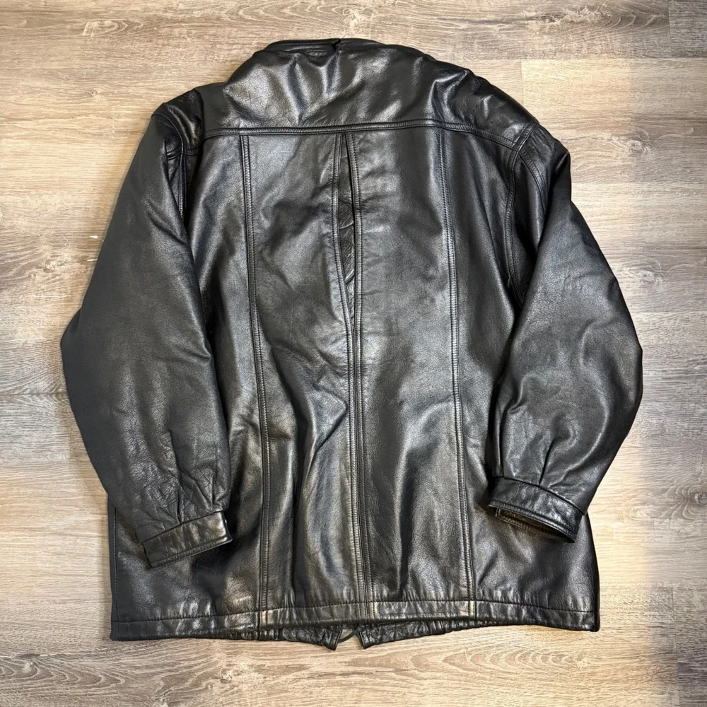 Boundary Waters Mens Genuine Leather Jacket Black Zip Up Mock Neck Vintage M